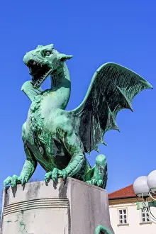 Dragon Prints: Dragon Sculpture on the Dragon Bridge, Ljubljana, Slovenia, Eastern Europe