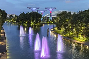 Urban Scene Prints: Dragonfly Lake and Supertrees, Gardens by the Bay, Singapore City, Singapore