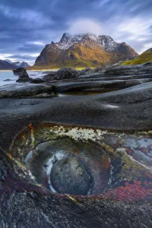 Lofoten Prints: DragonÔÇÜAos eye at Uttakleiv beach at sunset