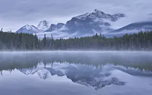 Herbert Lake Prints: Dramatic Canadian Rockies mountain vista reflected in Herbert Lake, Banff National Park