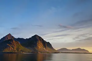Dramatic Coastal landscape illuminated by Mightnight Sun, Flakstad, Flakstadsoya, Lofoten