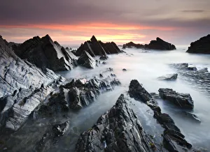 Southwest Prints: Dramatic coastal scenery at sunset, Hartland Quay, North Devon, England