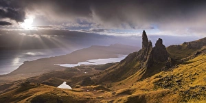 Dramatic light on the Old Man of Storr, Isle of Skye, Scotland. Autumn (November)