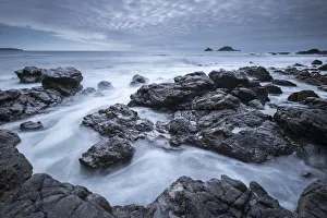 Dramatic rocky Cornish coastline at Priests Cove, Cornwall, England. Autumn