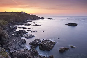 Lizard Point Prints: Dramatic view over Polpeor Cove to Lizard Point at sunrise, Lizard Peninsula, Cornwall