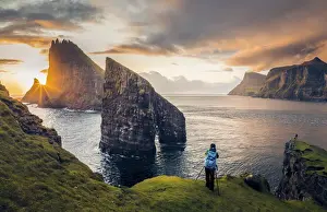 Vagar Prints: Drangarnir and Tindholmur at sunset. Vagar, Faroe Islands