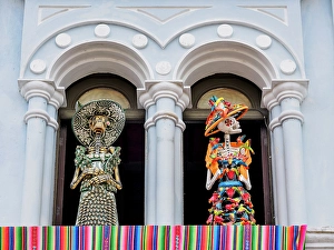 Skeleton Prints: Dressed Skeletons, symbol of the Day of the Dead, Merida, Yucatan State, Mexico
