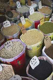 Dried beans and pulses at market, Guangzhou, Guangdong, China