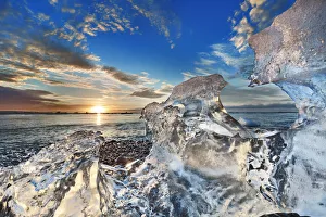 Icelandic Prints: Drift ice at ocean beach - Iceland, Eastern Region, Jokulsarlon - Vatnajokull National