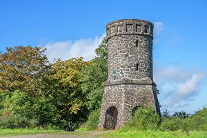 Maar Prints: Dronke tower above Gemuendener Maar, Eifel, Rhineland-Palatinate, Germany