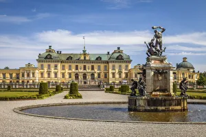 Drottningholm Royal Castle with Hercules Fountain near Stockholm, Sweden Drottningholm Royal Castle with Hercules Fountain near Stockholm, Sweden