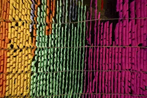 Drying multicolor cloth under sunlight, Narayanganj, Bangladesh
