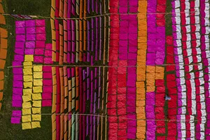 Drying multicolor cloth under sunlight, Narayanganj, Bangladesh