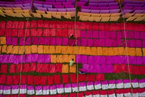Earth from Above Gallery: Drying multicolor cloth under sunlight, Narayanganj, Bangladesh