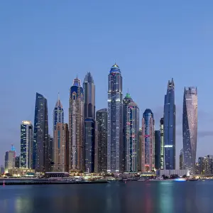 Cayan Tower Prints: Dubai Marina at twilight, Dubai, United Arab Emirates