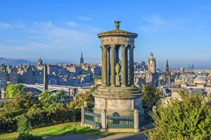 Images Dated 2nd July 2021: Dugald Stewart Monument, Calton Hill, Balmoral Hotel, Edinburgh Castle, Edinburgh