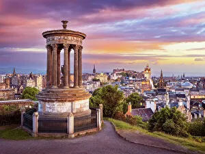 Carlton Hill Prints: Dugald Stewart Monument on Carlton Hill, Edinburgh, Scotland, UK