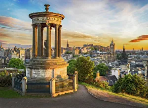 Carlton Hill Prints: Dugald Stewart Monument on Carlton Hill, Edinburgh, Scotland, UK