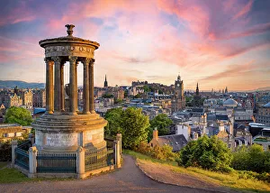 Carlton Hill Prints: Dugald Stewart Monument on Carlton Hill, Edinburgh, Scotland, UK