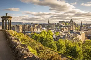 Dugald Stewart Monument on Carlton Hill overlooking Edinburgh Old Town, City of Edinburgh