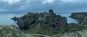 Dunnottar Castle perched on a cliff top promontory south of Stonehaven, Scotland. Autumn (September) 2022