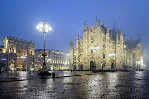 Milano Prints: Duomo cathedral by night, Piazza del Duomo, Milan, Lombardy, Italy