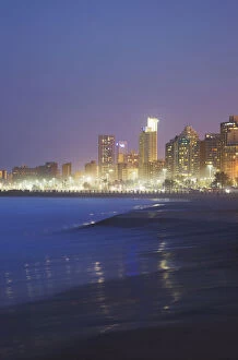 Images Dated 4th November 2010: Durban skyline and beachfront at dusk, KwaZulu-Natal, South Africa