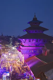 Durbar Square at dusk, Patan (UNESCO World Heritage Site), Kathmandu, Nepal