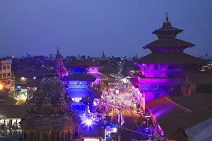 Durbar Square Prints: Durbar Square at dusk, Patan (UNESCO World Heritage Site), Kathmandu, Nepal