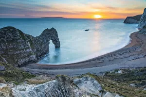 Images Dated 4th June 2020: Durdle Door at sunset, West Lulworth, Dorset, England, UK