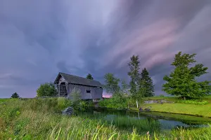 Timber Prints: Dusk at the A.M. Foster Bridge, Green Mountains, Cabot, Vermont, USA