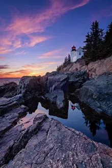 Mount Desert Island Prints: Dusk over Bass Harbor Lighthouse, Mount Desert Island, Maine, USA