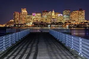 Board Walk Prints: Dusk over city of Boston from viewing platform, Massachusetts, USA