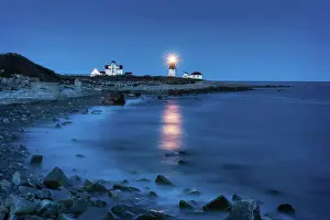 Beacon Prints: Dusk over Point Judith Lighthouse on Narragansett Bay, Point Judith, Rhode Island, USA