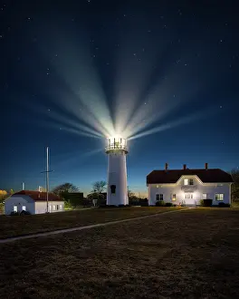 Chatham Prints: Dusk with rotating beam at Chatham Lighthouse on Cape Cod, Chatham, Massachusetts, USA