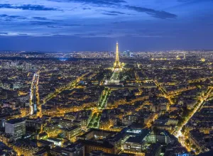 Eiffel Tower Prints: Dusk view over Eiffel Tower & Paris, France
