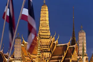 Flags Prints: Dusk, Wat Phra Kaeo, Grand Palace, Bangkok, Thailand