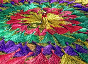 North Vietnam Prints: Dyed sedge for sleeping mats being laid out to dry in the sun, North Vietnam