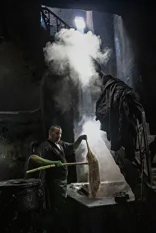 Silk Prints: Dyer dying silk in the ancient dyer's souk (Souk des teinturiers)
