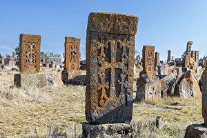 Crosses Prints: Early Khachkars (carved memorial stones), Noratus Cemetery, Gegharkunik Province, Armenia