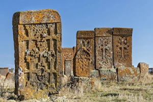 Crosses Prints: Early Khachkars (carved memorial stones), Noratus Cemetery, Gegharkunik Province, Armenia