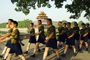 Early morning exercises for soldiers in front of The