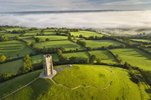 September Prints: Early morning mists at St Michaels Tower on Glastonbury Tor in Somerset