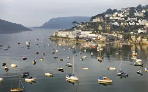 South Hams Prints: Early morning sunlight on Salcombe and the yachts in Kingsbridge Estuary, South Hams