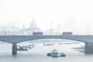 River Thames Collection: Early morning view towards Waterloo Bridge and St Pauls Cathedral, London, England