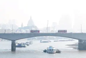Icon Prints: Early morning view towards Waterloo Bridge and St Pauls Cathedral, London, England