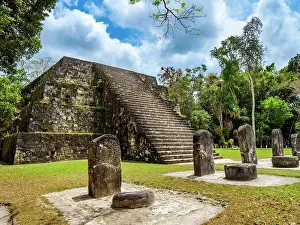Step Prints: East pyramid of Group Q, a twin-pyramid complex, Tikal, Peten Department, Guatemala
