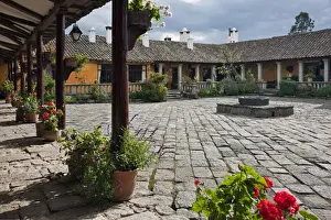 Veranda Prints: Ecuador, The beautiful Hacienda San Augustin de Callo is built on the site of an Inca palace