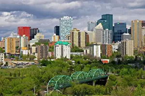 City Skyline Prints: Edmonton skyline and the Dawson Bridge that spans the North Saskatchewan River