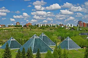 Industry Prints: Edmonton skyline with Muttart Conservatory in foreground Edmonton, Alberta, Canada